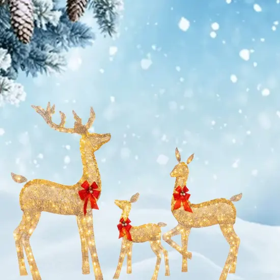 Handwoven Champagne Holiday Deer Family for Rustic Christmas Decorations 63" + 52" + 37" {3}