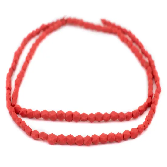 The Bead Chest Bright Coral-Style Faceted Rectangle Afghan Stone Beads 4mm Afghanistan Red 15 Inch Strand {3}