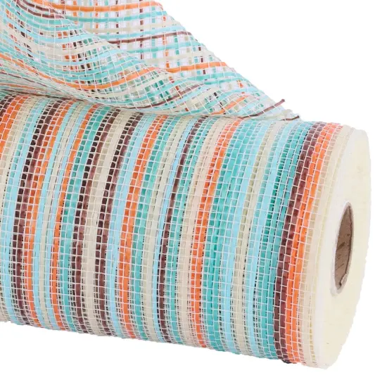 10" Vertical Multicolor Stripe Mesh: Blue/Orange/Teal (10 Yards) {2}
