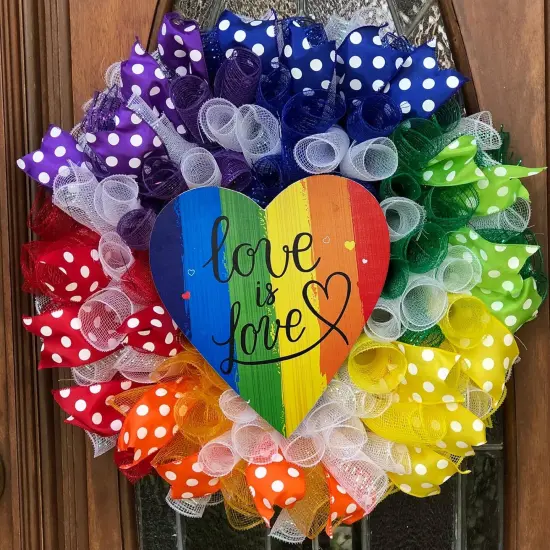 Rainbow Pride Decorations, Wood Hanging Signs, Love Wins/Every One Is Welcome Here/Gnome Hanging Decorations for Office Outdoor Double Sided Printing| Perfect for Rainbow Pride Party - SET of 3 {2}