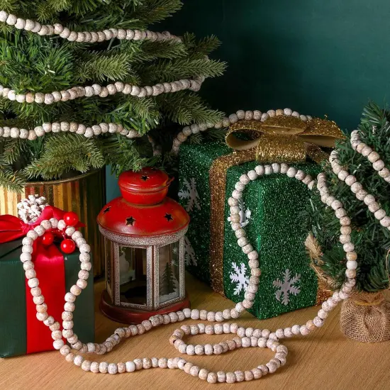 16 Feet Christmas Wood Bead Garland Wooden Bead Garland for Christmas Tree Holiday Decoration (Retro White) {3}