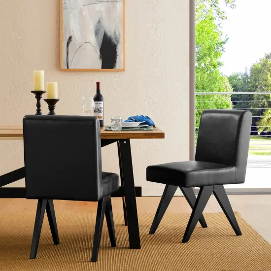 Set of 2/4 Faux Leather Upholstered Side Dining Chairs with V-shaped Wood Legs {7}