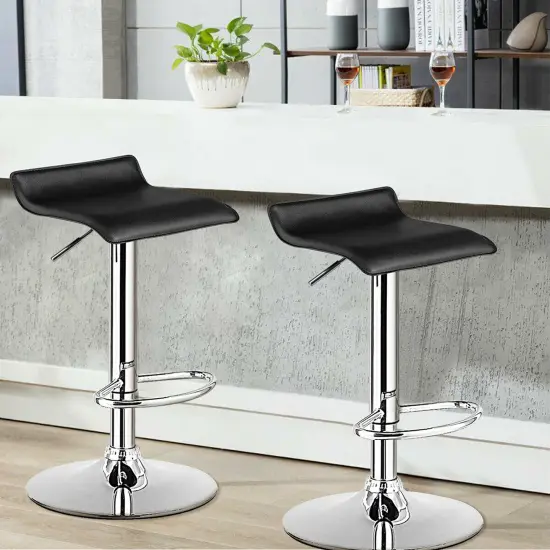 Costway Set of 2 Swivel Bar Stool Adjustable PU Leather Backless Dining Chair White/Black/Coffee {3}