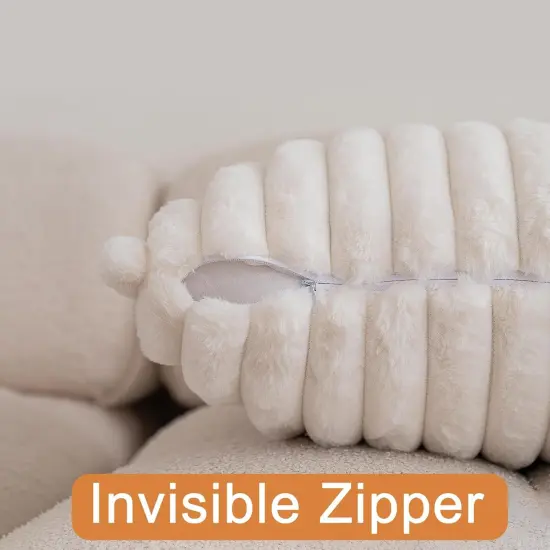 Double-Sided Faux Fur Plush Throw Pillow Covers 18x18 Set of 2 Fuzzy Striped Soft Cozy Pillowcase Luxury Decorative Pillows Square Shaggy Cushion Covers for Couch Sofa Bed,Cream White {3}