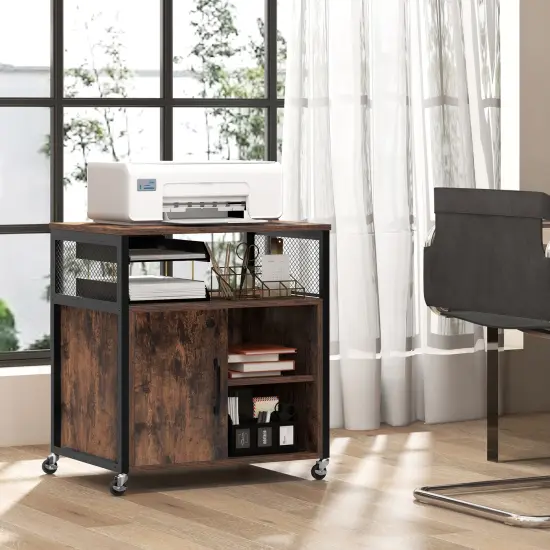 File Cabinet on Wheels with Charging Station and Cable Management Hole Brown {2}