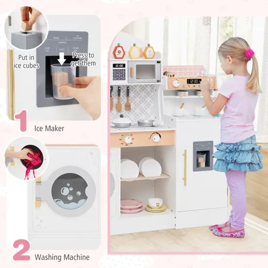 Kids Kitchen Set Wooden with Coffee Makers and Accessories-White {6}