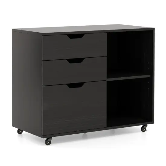 Modern Mobile File Storage Cabinet with Large Tabletop 3 Drawers and Smooth Rolling Wheels Black {7}