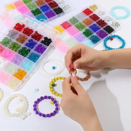2450pcs Glass Beads for Jewelry Making Kit -24 Colors 4mm/6mm/8mm Crystal Beads Bracelet Jewelry Making Kit DIY Crafts, 3 Box Round Beads Suitable Kit for Beginners Adults Christmas Holiday Gifts {3}