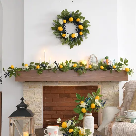 Spring Artificial Lemon Garland for Mantle with Lights, 6FT Summer Fake Fruit Garland Decoration for Stairs, Thin Faux Floral Greenery Vine for Table Centrepiece Farmhouse Home Decor {2}