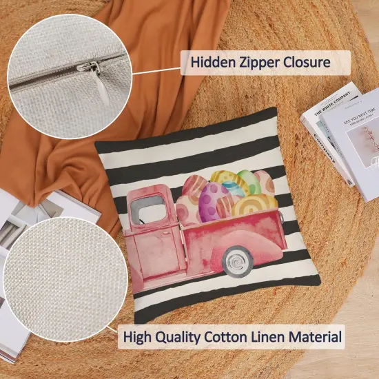 Pink Easter Pillow Covers 18x18 Set of 4 Spring Easter Throw Pillow Covers Easter Rabbit Bunny Eggs {4}