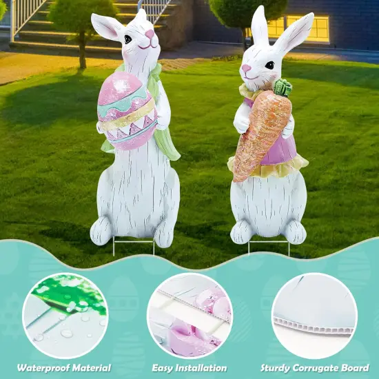 2 PCS Large Easter Decorations Outdoor Easter Yard Signs Easter Yard Decorations Outdoor with Metal Stakes {5}