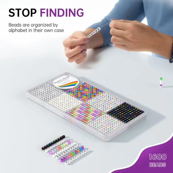 1600 Pcs Letter Beads Kit, 6 Styles of Colorful Alphabet Beads for Bracelet, Number Beads Smiley Face Beads Heart Beads and a Roll of Elastic String for Friendship Bracelet Kit. {4}