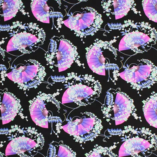 1 Yard Japanese Fans Printed 4 Way Stretch Nylon Spandex Fabric 58 60 inch Width {2}