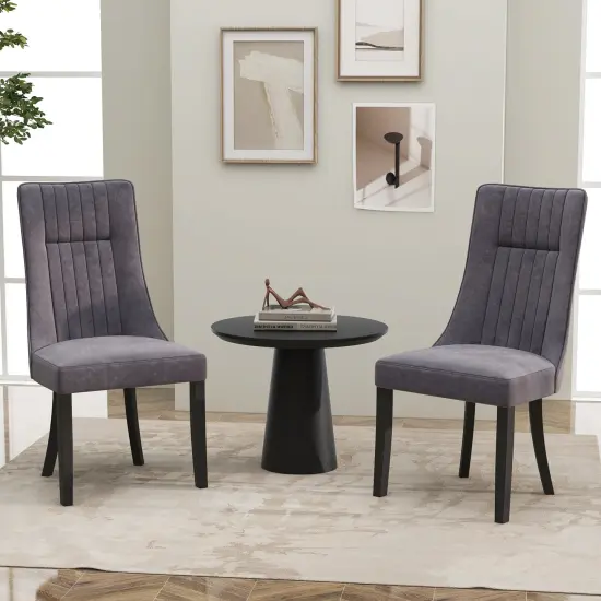 Channel Tufted Dining Chairs Set of 2 Upholstered Kitchen Side Chairs with High Backrest {5}