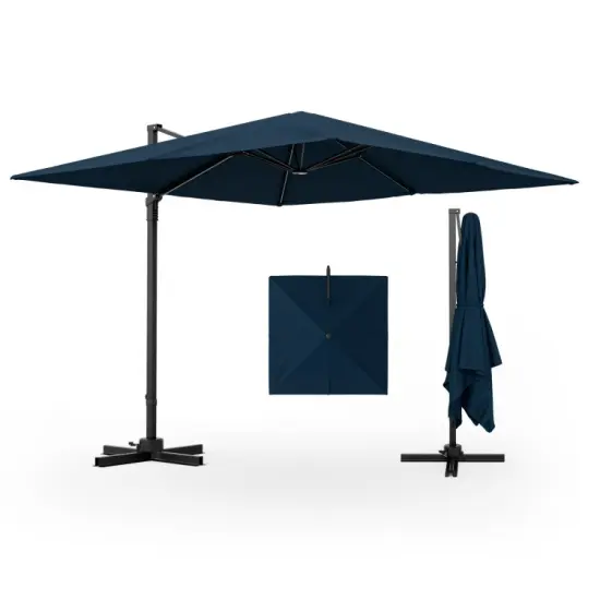 Aluminum 9.5 Feet Square Patio Cantilever Umbrella with 360&deg; Rotation & Tilt Adjustment Coffee {8}