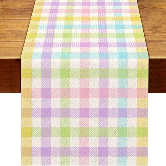 Linen Spring Easter Buffalo Check Plaid Table Runner Rustic Farmhouse Home Dining Room Kitchen Table Decor (13" x 72") {1}