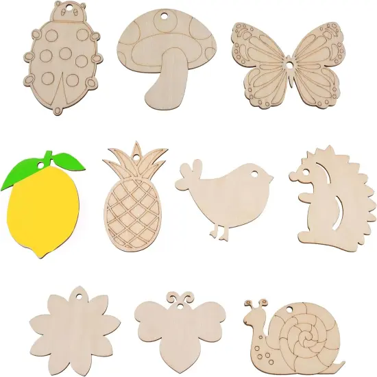 70PCS Pastoral Unfinished Blank Wooden Cutouts Craft for Kids,Suit for Children's Painting DIY Room Decoration Gift Giving Surprise (70 Pastoral) {1}