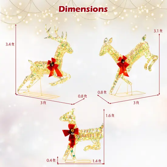 3-Piece Lighted Christmas Reindeer Family with LED Lights and Bows {4}