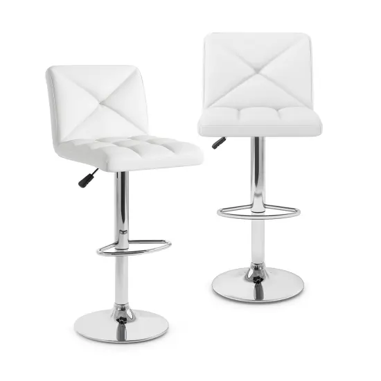PU Leather Bar Stools Set of 2 with Backrest, Adjustable Height, Modern Design, Comfortable Seating White {1}