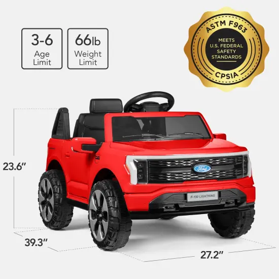 Best Choice Products Kids 12V Ride On Car Officially Licensed Ford Lightning Truck w/ Remote, LED Lights Red {2}