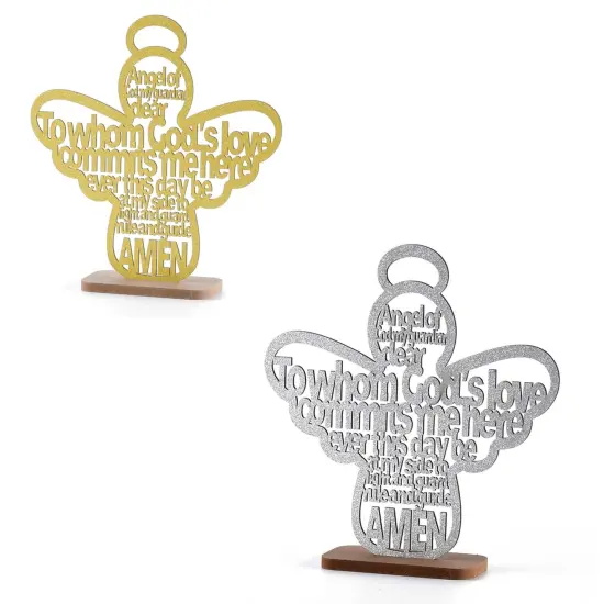 12pcs Wooden Centerpiece Cross Guardian Angel Baby Wings Gold {3}