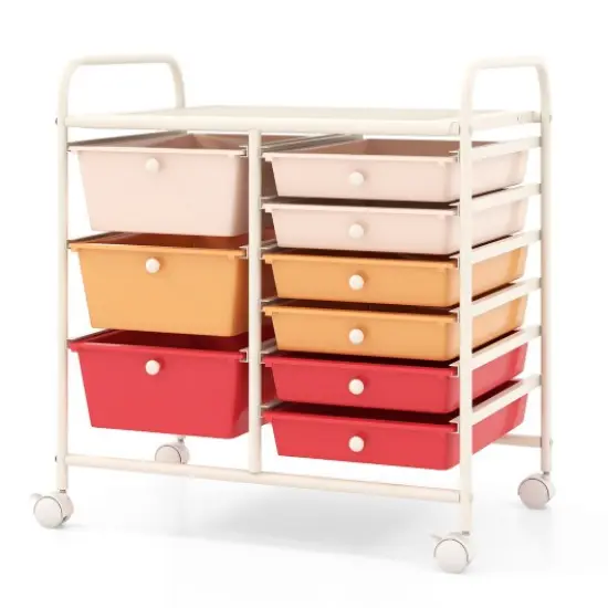 9-Drawer Rolling Storage Cart with Metal Frame and Locking Wheels for Office or Home Use Macaron {3}