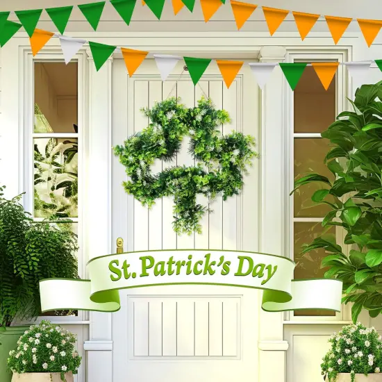St Patricks Day Wreath for Front Door St Patricks Day Decorations 17 Inches Artificial Lucky Shamrock Door Wreath {2}