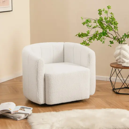Modern Upholstered Sherpa Accent Chair with Curved Backrest and Armrests-White {3}