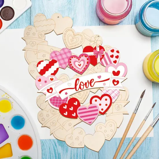 Paintable Valentines Ornaments 3 Sets, Wooden Valentines Ornaments to Paint, Unfinished Love Signs Wreaths Wood Crafts for Painting, Wooden Cutouts DIY Wood Crafts for Kids Adults Door Decor {2}