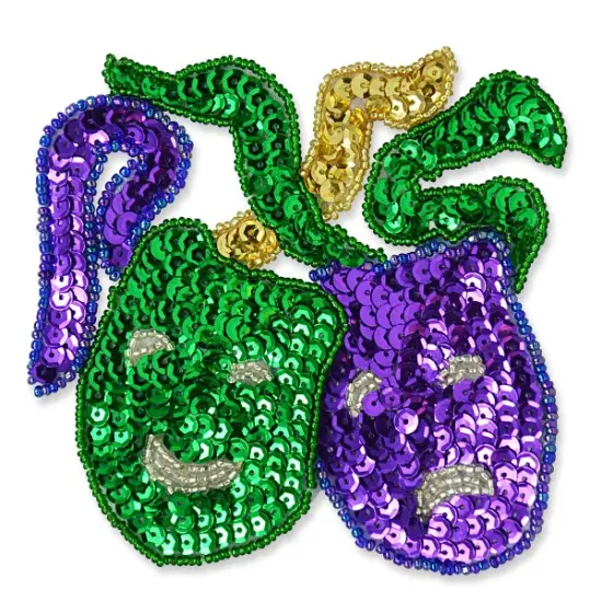 7" x 6" Mardi Gras Drama Mask Sequin Applique/Patch Fuchsia Multi {2}