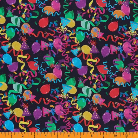 Mook Fabrics Party Time Cotton Fabric [45in. Wide] - By The Yard Streamers Black {3}