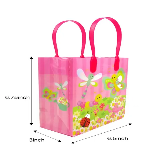 TINYMILLS Spring Butterfly Flower Garden Easter Party Favor Bags Treat Bags Kids Birthday Party Goody Bags with Handles for Boys Girls, 12 Pack {4}
