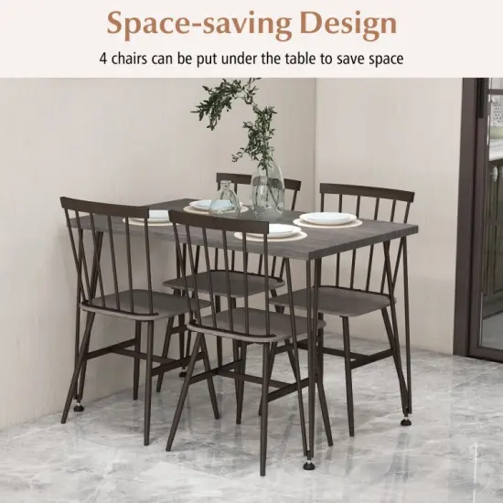 5-Piece Dining Table Set for 4, Wooden with 360&deg; Swivel Feet, Space-Saving Design for Small Spaces Grey Oak {6}