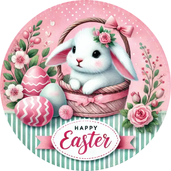 Happy Easter Bunny Basket Round Sign {2}