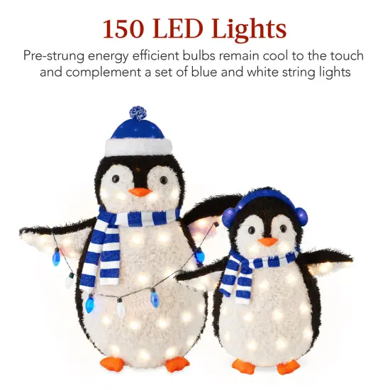 Best Choice Products 2-Piece Lighted 3ft Pop-Up Penguin Family Outdoor Christmas Decoration w/ 150 LED Lights Blue {4}