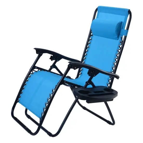 Set of 2 Folding Zero Gravity Recliner Chairs with Cup Holder Tray and Headrest for Patio or Lawn Beige {8}