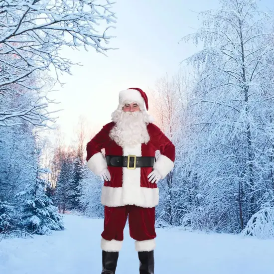 Velveteen Santa Suit with Plush Trim, Vinyl Boot Tops, Gloves, and Matching Belt Set {4}