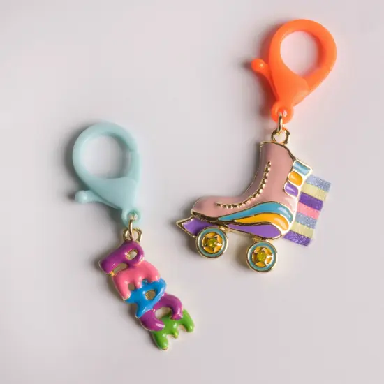 Enamel Roller Skate and Peace Word Backpack Charm Set of 2 {1}