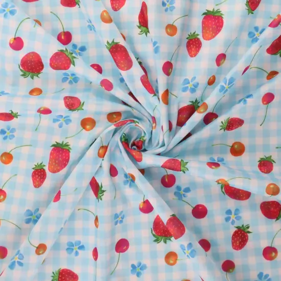 Mook Fabrics Strawberry Printed PUL Fabric [60 in. Wide] Blue - By The Yard {2}