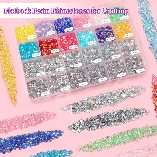 18000 Pcs Multicolor Flat-Back Resin Rhinestones with Picker Tools {4}