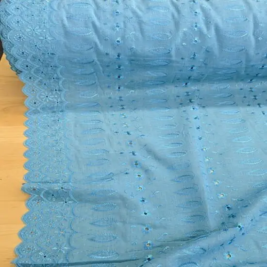 1 Yard Cotton Eyelet Fabric 44/45&Prime; Wide PolyCotton Blend with Embroidered Floral Design Turquoise {1}