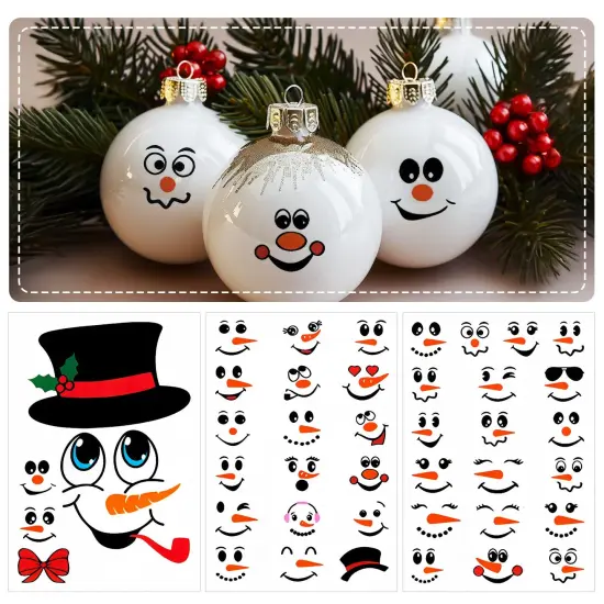 Wrapables Snowman Face Stickers for Crafts, Christmas Decoration for Windows, Refrigerators, Water Bottles, Cups (Set of 41), Frosty {1}