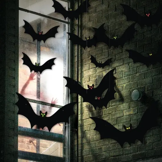 12pcs - Glowing Eyes Hanging Bats {4}