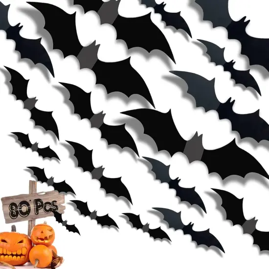 80PCS Halloween Bats Wall Decor {1}