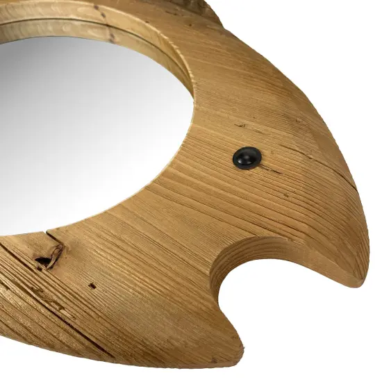 Rustic Wood Fish Shaped Wall Mirror Coastal Beach Nautical Bathroom Decor {4}