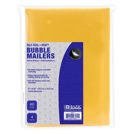 BAZIC Self-Seal Bubble Mailers (#0) 6" x 9.25" (4/Pack) {1}