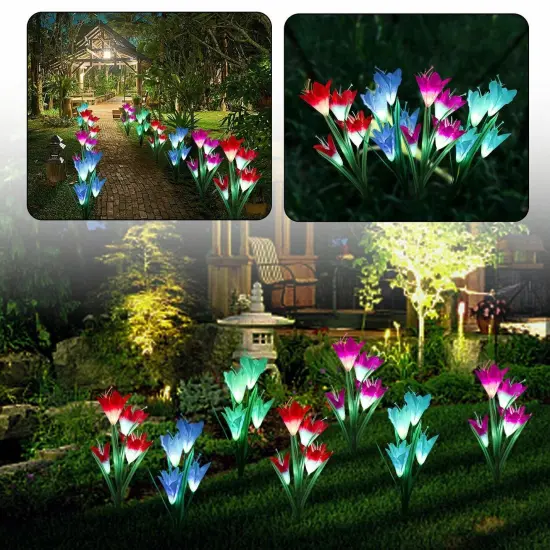 Solar Lily Flower Lights Outdoor Garden Stake LED Landscape Decor {7}