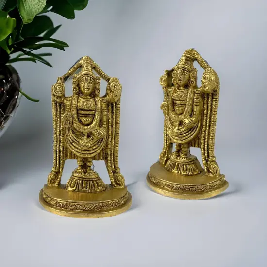 Small Brass Balaji and Venkateswara Idol Statue Gold Finished Tirupati Balaji Statues Incarnation of Lord Vishnu Sculpture Pooja Gift Living Room Mandir Decorative Showpiece {3}