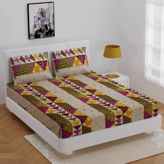 100% Cotton Sheets Indian Ethnic 3-piece Fitted Sheet Set 180 Thread Count 16 Inch Deep Pocket Premium Quality with Soft Pillowcases (king Queen Twin) {3}