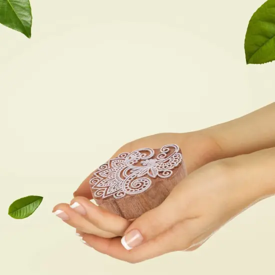 Wooden Printing Stamps Wood Block Stamps for Crafting Handcarved Indian Textile Printing Blocks for Henna Tattoo Saree Border Scrapbooking Clay, Pottery Stamps Mandala Paisley Shapes {7}